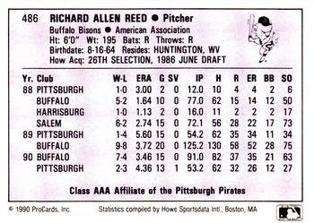 1990 ProCards AAA #486 Rick Reed Back