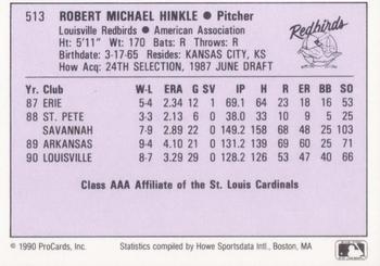 1990 ProCards AAA #513 Mike Hinkle Back