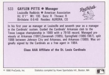 1990 ProCards AAA #533 Gaylen Pitts Back
