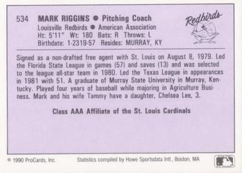 1990 ProCards AAA #534 Mark Riggins Back