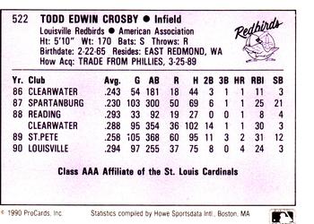 1990 ProCards AAA #522 Todd Crosby Back