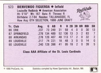 1990 ProCards AAA #523 Bien Figueroa Back