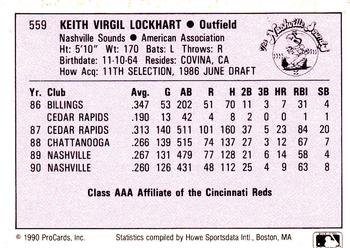 1990 ProCards AAA #559 Keith Lockhart Back