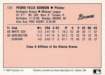 1990 ProCards A and AA #124 Pedro Borbon Jr. Back