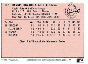 1990 ProCards A and AA #142 Denny Neagle Back