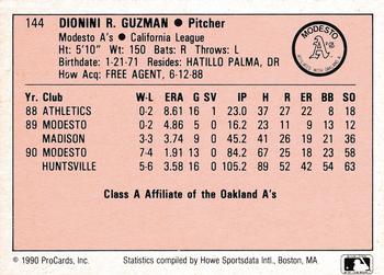 1990 ProCards A and AA #144 Johnny Guzman Back