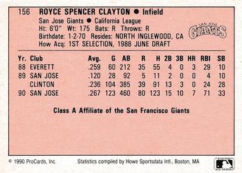 1990 ProCards A and AA #156 Royce Clayton Back