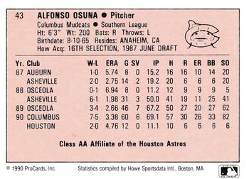1990 ProCards A and AA #43 Al Osuna Back