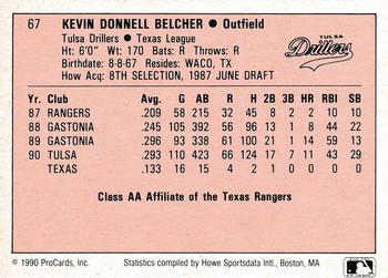 1990 ProCards A and AA #67 Kevin Belcher Back
