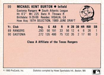 1990 ProCards A and AA #99 Mike Burton Back