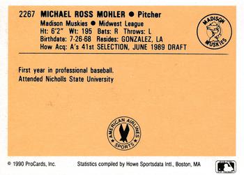 1990 ProCards #2267 Mike Mohler Back