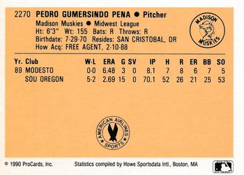 1990 ProCards #2270 Pedro Pena Back