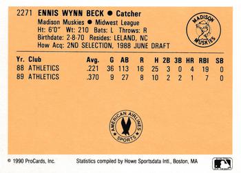 1990 ProCards #2271 Wynn Beck Back