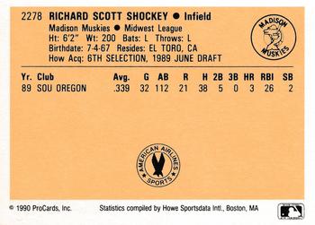 1990 ProCards #2278 Scott Shockey Back