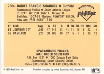 1990 ProCards #2504 Dan Shannon Back