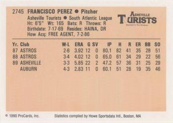 1990 ProCards #2745 Francisco Perez Back