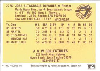 1990 ProCards #2776 Jose Olivares Back