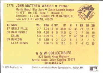1990 ProCards #2778 John Wanish Back