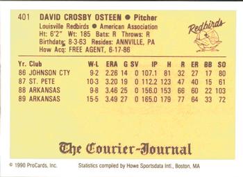 1990 ProCards #401 Dave Osteen Back