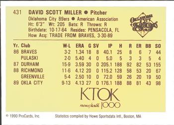 1990 ProCards #431 David Miller Back