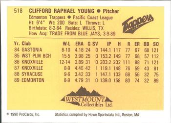 1990 ProCards #518 Cliff Young Back