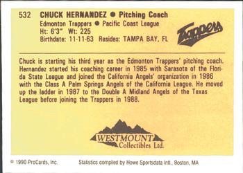 1990 ProCards #532 Chuck Hernandez Back