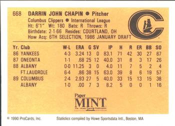 1990 ProCards #668 Darrin Chapin Back