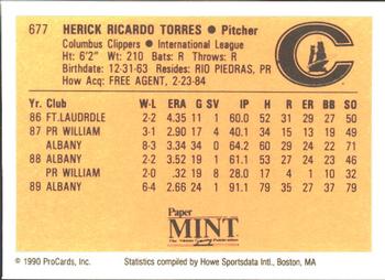 1990 ProCards #677 Ricky Torres Back