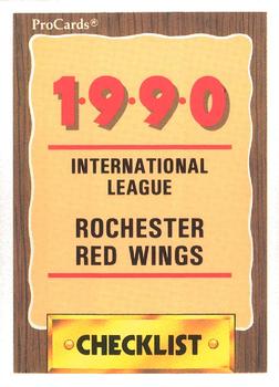 1990 ProCards #694 Rochester Red Wings Checklist Front