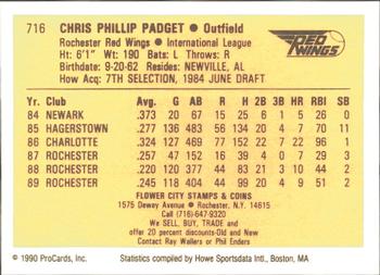 1990 ProCards #716 Chris Padget Back