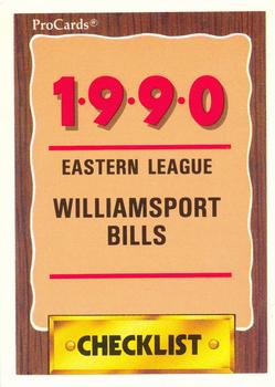1990 ProCards #1048 Williamsport Bills Checklist Front