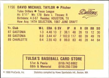 1990 ProCards #1156 Mike Taylor Back