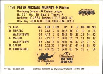 1990 ProCards #1190 Pete Murphy Back
