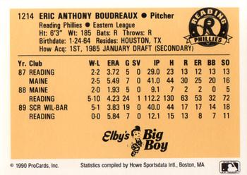 1990 ProCards #1214 Eric Boudreaux Back