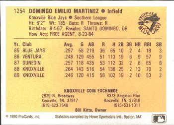 1990 ProCards #1254 Domingo Martinez Back