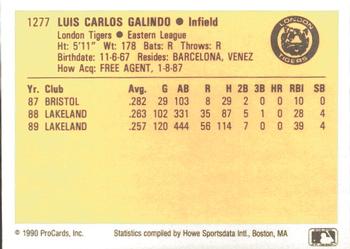 1990 ProCards #1277 Luis Galindo Back