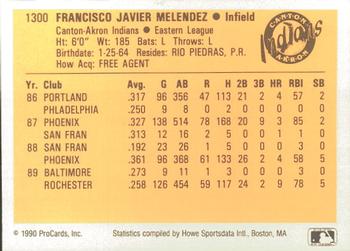 1990 ProCards #1300 Francisco Melendez Back