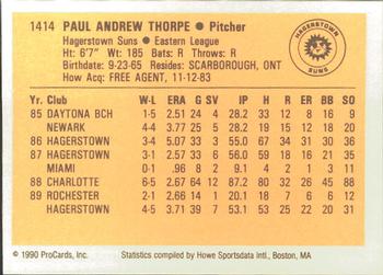 1990 ProCards #1414 Paul Thorpe Back