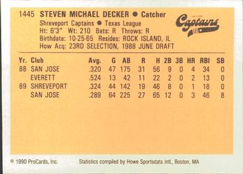 1990 ProCards #1445 Steve Decker Back