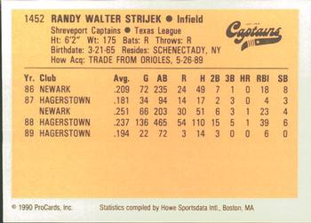 1990 ProCards #1452 Randy Strijek Back