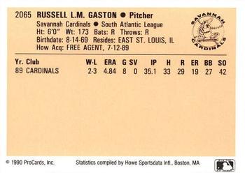 1990 ProCards #2065 Russ Gaston Back