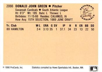1990 ProCards #2066 Donald Green Back