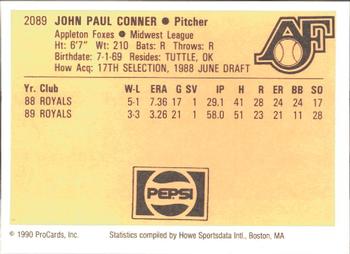 1990 ProCards #2089 John Conner Back