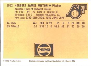 1990 ProCards #2092 Herb Milton Back