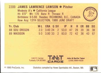 1990 ProCards #2209 Jim Lawson Back