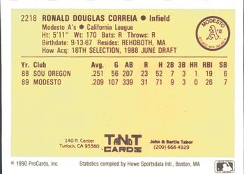 1990 ProCards #2218 Rod Correia Back