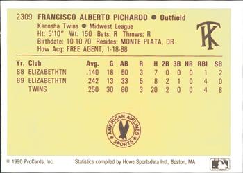1990 ProCards #2309 Francisco Pichardo Back