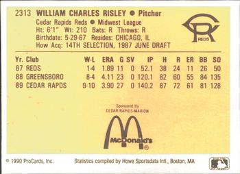 1990 ProCards #2313 Bill Risley Back
