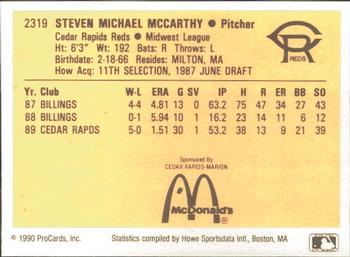 1990 ProCards #2319 Steve McCarthy Back