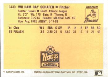 1990 ProCards #2430 Bill Schafer Back